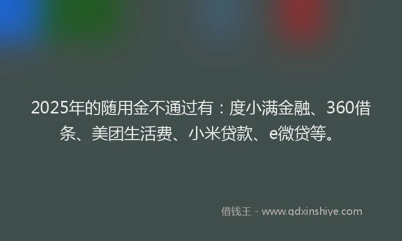 2025年的随用金不通过有：度小满金融、360借条、美团生活费、小米贷款、e微贷等。