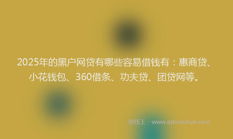 2025年的黑户网贷有哪些容易借钱有：惠商贷、小花钱包、360借条、功夫贷、团贷网等。