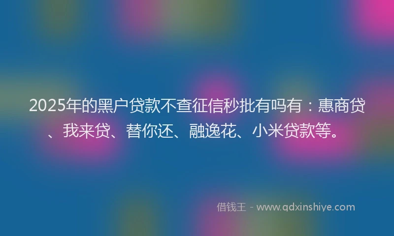 2025年的黑户贷款不查征信秒批有吗有：惠商贷、我来贷、替你还、融逸花、小米贷款等。