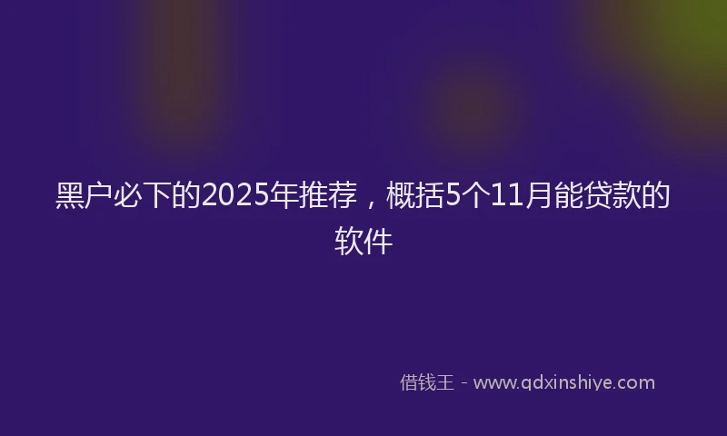 黑户必下的2025年推荐，概括5个11月能贷款的软件