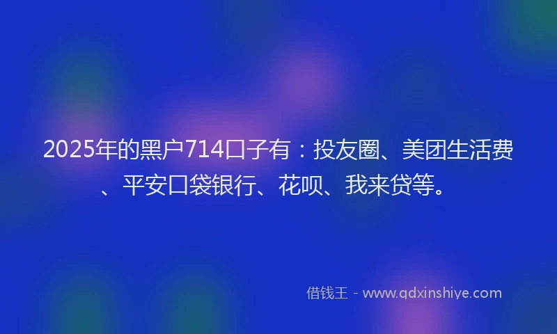 2025年的黑户714口子有：投友圈、美团生活费、平安口袋银行、花呗、我来贷等。
