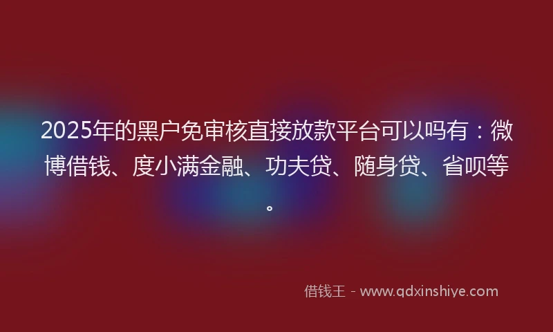 2025年的黑户免审核直接放款平台可以吗有：微博借钱、度小满金融、功夫贷、随身贷、省呗等。