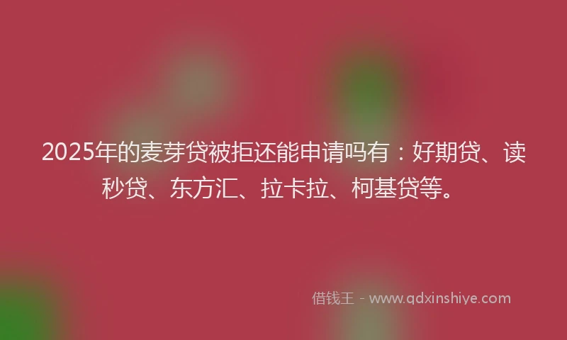 2025年的麦芽贷被拒还能申请吗有：好期贷、读秒贷、东方汇、拉卡拉、柯基贷等。