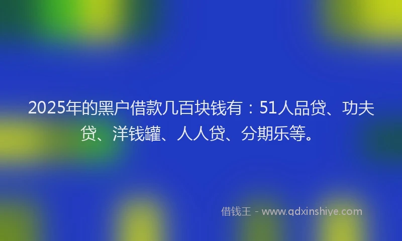 2025年的黑户借款几百块钱有：51人品贷、功夫贷、洋钱罐、人人贷、分期乐等。