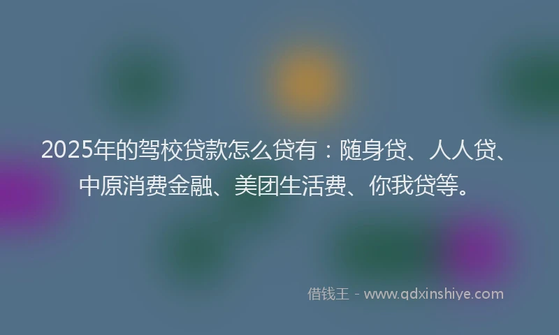 2025年的驾校贷款怎么贷有：随身贷、人人贷、中原消费金融、美团生活费、你我贷等。