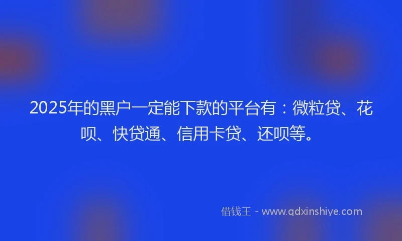 2025年的黑户一定能下款的平台有：微粒贷、花呗、快贷通、信用卡贷、还呗等。