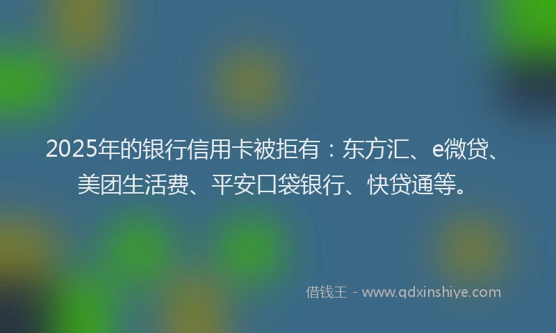 2025年的银行信用卡被拒有：东方汇、e微贷、美团生活费、平安口袋银行、快贷通等。