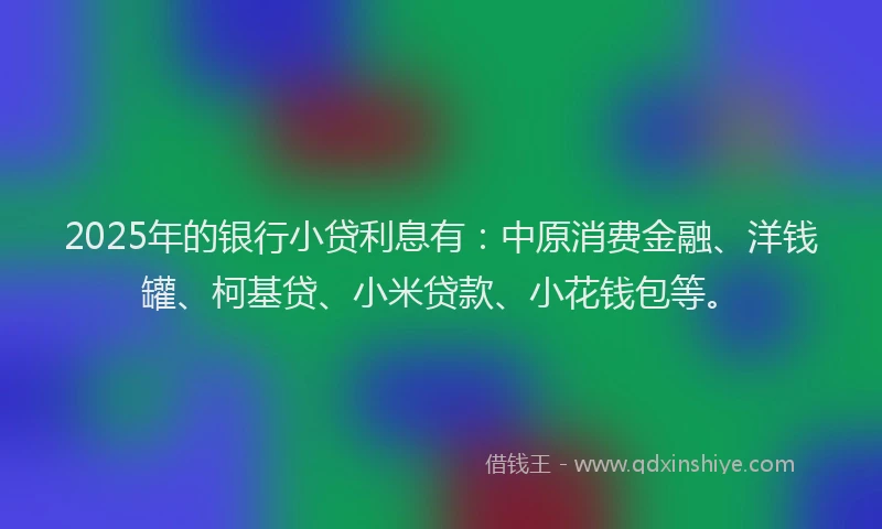 2025年的银行小贷利息有：中原消费金融、洋钱罐、柯基贷、小米贷款、小花钱包等。