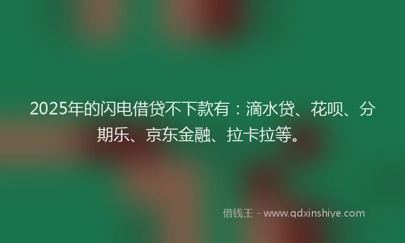 2025年的闪电借贷不下款有：滴水贷、花呗、分期乐、京东金融、拉卡拉等。
