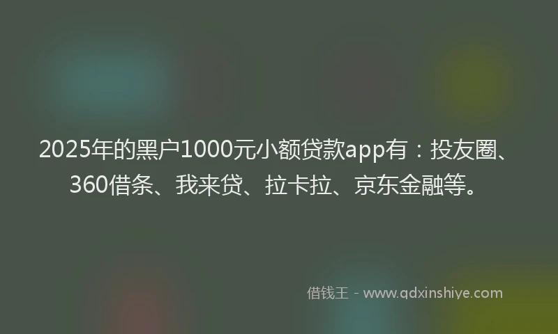 2025年的黑户1000元小额贷款app有：投友圈、360借条、我来贷、拉卡拉、京东金融等。