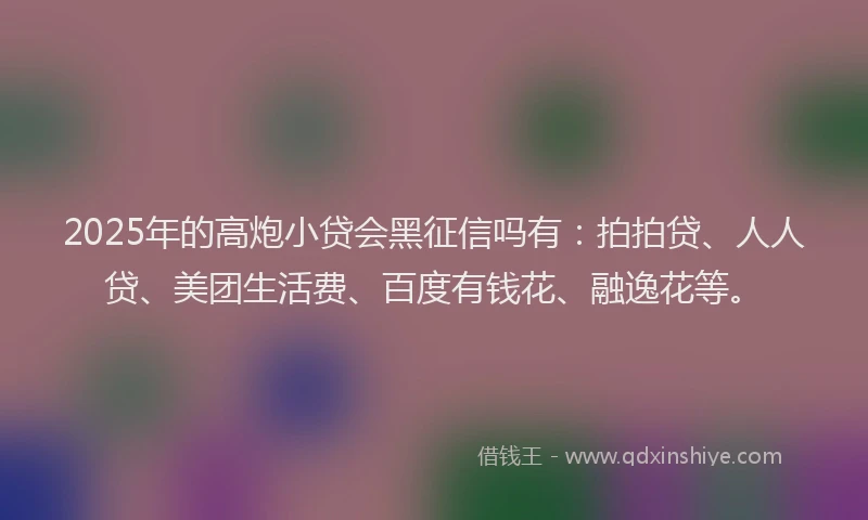 2025年的高炮小贷会黑征信吗有：拍拍贷、人人贷、美团生活费、百度有钱花、融逸花等。