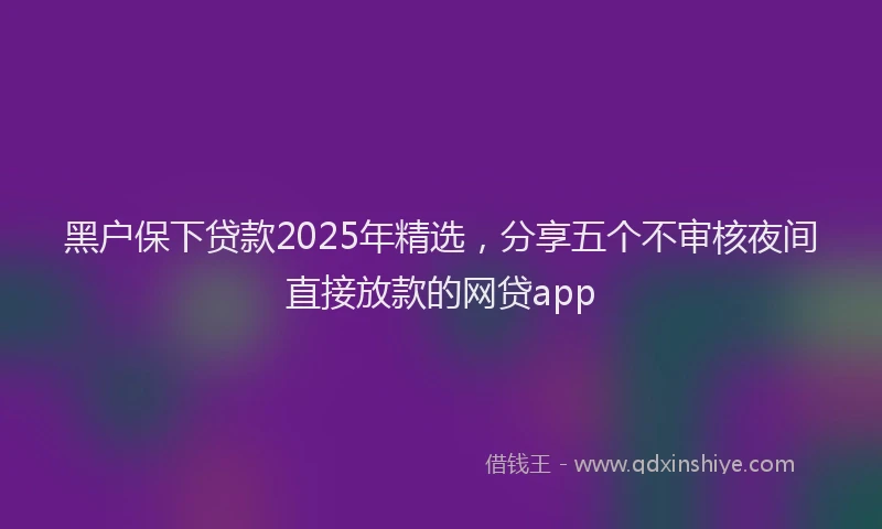 黑户保下贷款2025年精选，分享五个不审核夜间直接放款的网贷app