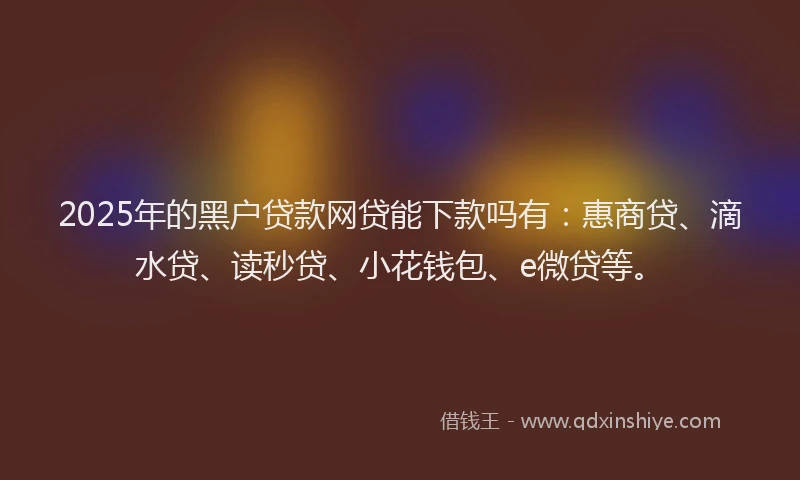 2025年的黑户贷款网贷能下款吗有：惠商贷、滴水贷、读秒贷、小花钱包、e微贷等。