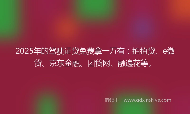 2025年的驾驶证贷免费拿一万有：拍拍贷、e微贷、京东金融、团贷网、融逸花等。