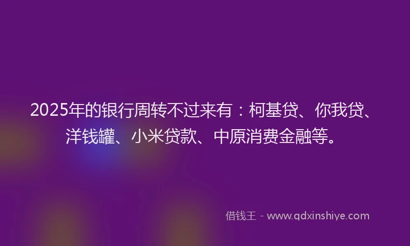 2025年的银行周转不过来有：柯基贷、你我贷、洋钱罐、小米贷款、中原消费金融等。