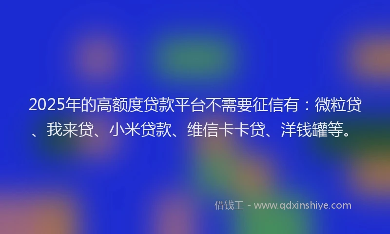 2025年的高额度贷款平台不需要征信有：微粒贷、我来贷、小米贷款、维信卡卡贷、洋钱罐等。