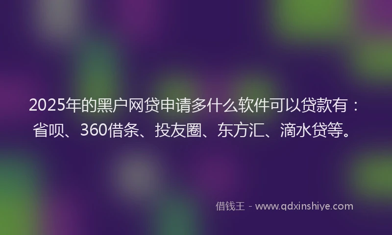 2025年的黑户网贷申请多什么软件可以贷款有：省呗、360借条、投友圈、东方汇、滴水贷等。