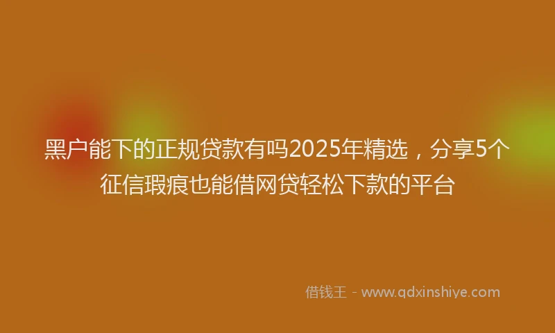 黑户能下的正规贷款有吗2025年精选，分享5个征信瑕疵也能借网贷轻松下款的平台