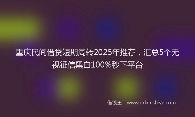 重庆民间借贷短期周转2025年推荐，汇总5个无视征信黑白100%秒下平台