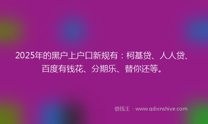 2025年的黑户上户口新规有：柯基贷、人人贷、百度有钱花、分期乐、替你还等。