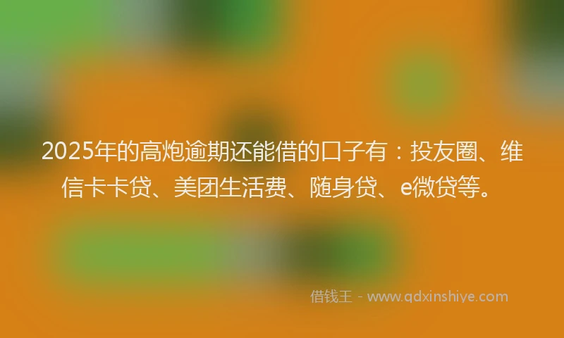 2025年的高炮逾期还能借的口子有：投友圈、维信卡卡贷、美团生活费、随身贷、e微贷等。