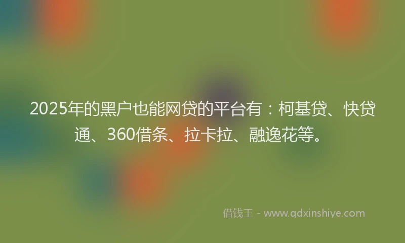 2025年的黑户也能网贷的平台有：柯基贷、快贷通、360借条、拉卡拉、融逸花等。