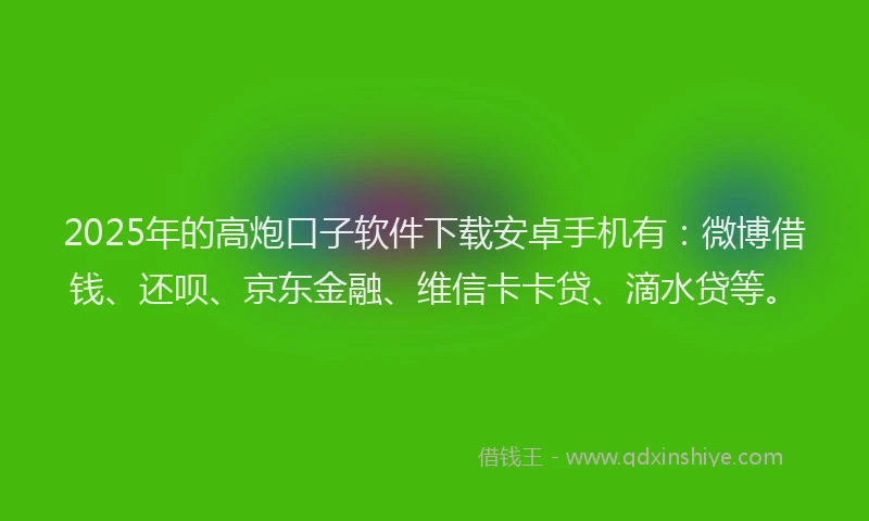 2025年的高炮口子软件下载安卓手机有：微博借钱、还呗、京东金融、维信卡卡贷、滴水贷等。