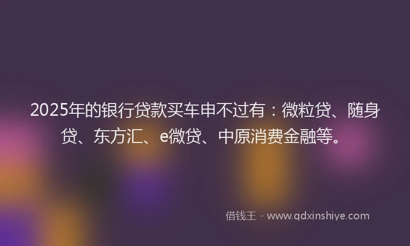 2025年的银行贷款买车申不过有：微粒贷、随身贷、东方汇、e微贷、中原消费金融等。