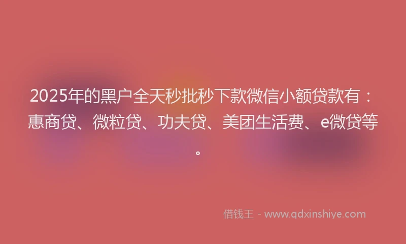 2025年的黑户全天秒批秒下款微信小额贷款有：惠商贷、微粒贷、功夫贷、美团生活费、e微贷等。