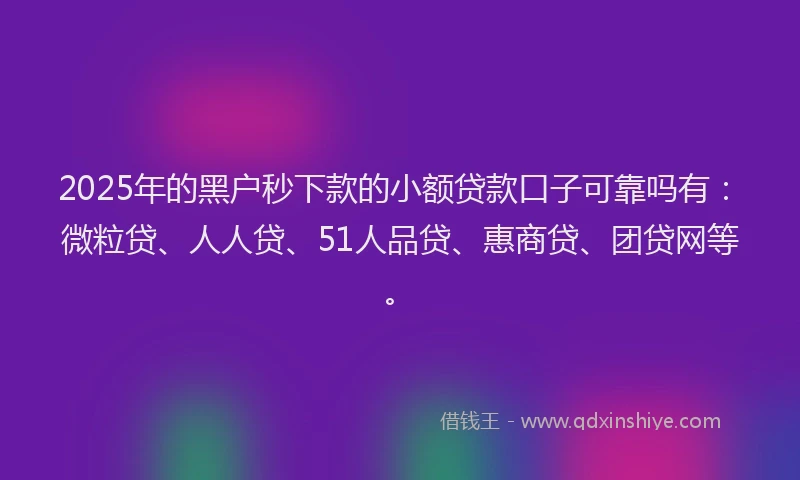 2025年的黑户秒下款的小额贷款口子可靠吗有:微粒贷、人人贷、51人品贷、惠商贷、团贷网等。