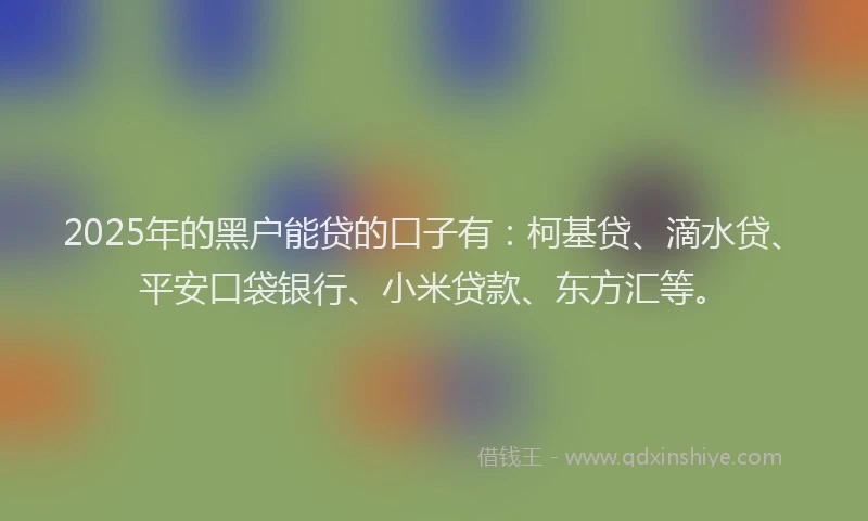 2025年的黑户能贷的口子有：柯基贷、滴水贷、平安口袋银行、小米贷款、东方汇等。
