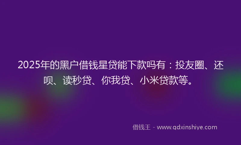 2025年的黑户借钱星贷能下款吗有：投友圈、还呗、读秒贷、你我贷、小米贷款等。