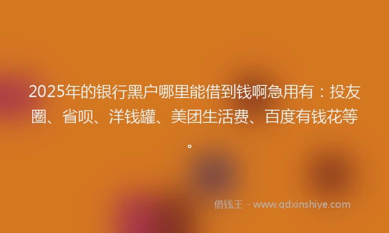 2025年的银行黑户哪里能借到钱啊急用有：投友圈、省呗、洋钱罐、美团生活费、百度有钱花等。