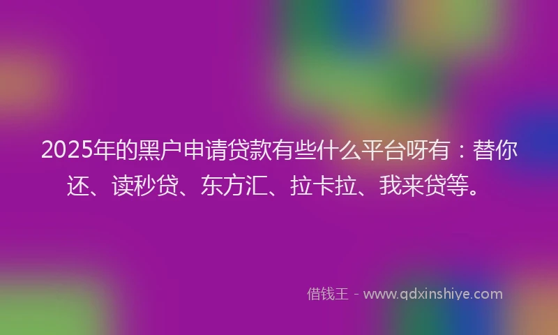 2025年的黑户申请贷款有些什么平台呀有：替你还、读秒贷、东方汇、拉卡拉、我来贷等。