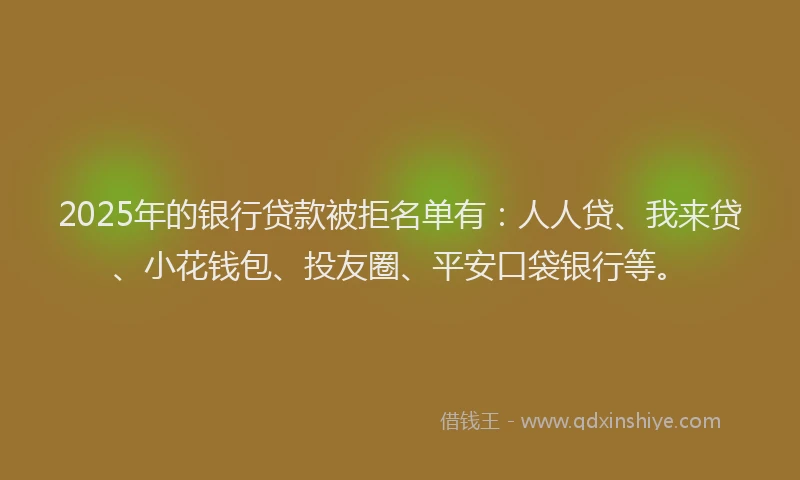2025年的银行贷款被拒名单有：人人贷、我来贷、小花钱包、投友圈、平安口袋银行等。