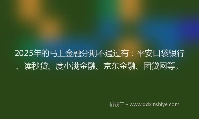 2025年的马上金融分期不通过有：平安口袋银行、读秒贷、度小满金融、京东金融、团贷网等。