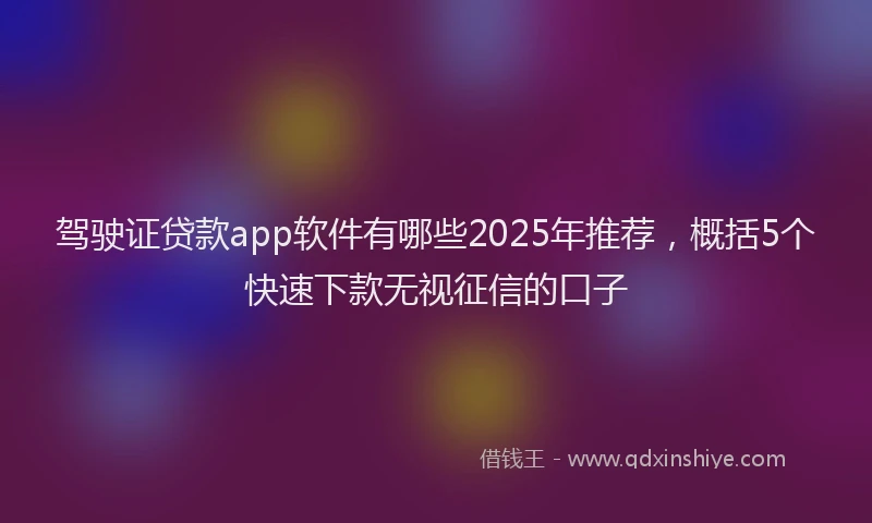 驾驶证贷款app软件有哪些2025年推荐，概括5个快速下款无视征信的口子