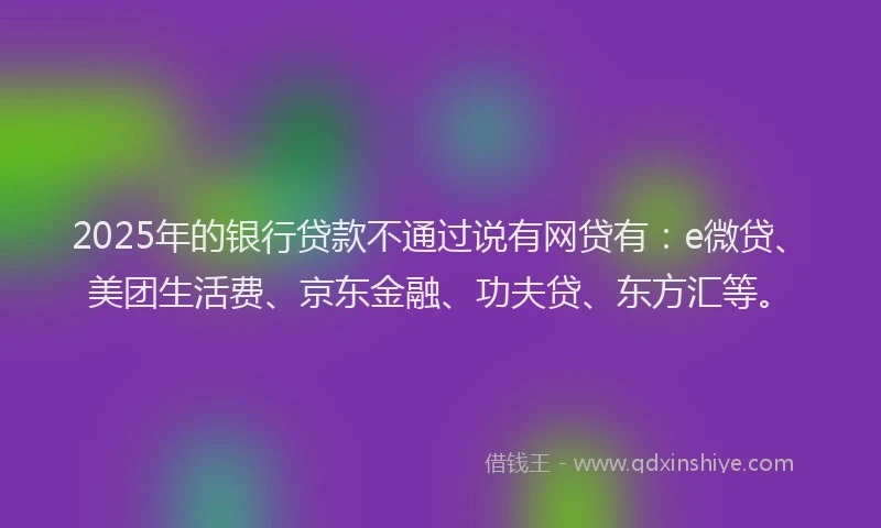 2025年的银行贷款不通过说有网贷有：e微贷、美团生活费、京东金融、功夫贷、东方汇等。