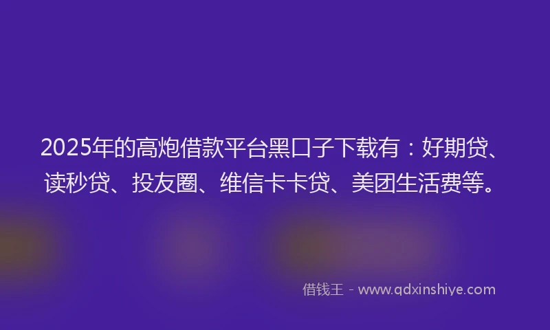2025年的高炮借款平台黑口子下载有：好期贷、读秒贷、投友圈、维信卡卡贷、美团生活费等。