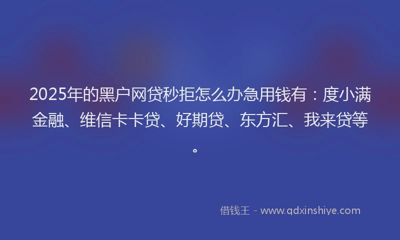 2025年的黑户网贷秒拒怎么办急用钱有：度小满金融、维信卡卡贷、好期贷、东方汇、我来贷等。