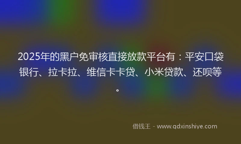 2025年的黑户免审核直接放款平台有：平安口袋银行、拉卡拉、维信卡卡贷、小米贷款、还呗等。