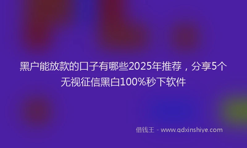 黑户能放款的口子有哪些2025年推荐，分享5个无视征信黑白100%秒下软件