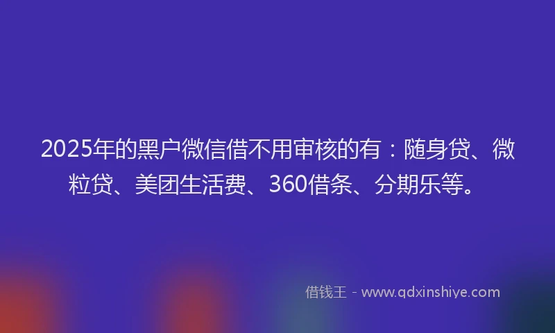 2025年的黑户微信借不用审核的有：随身贷、微粒贷、美团生活费、360借条、分期乐等。