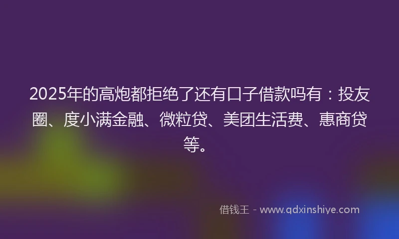 2025年的高炮都拒绝了还有口子借款吗有：投友圈、度小满金融、微粒贷、美团生活费、惠商贷等。