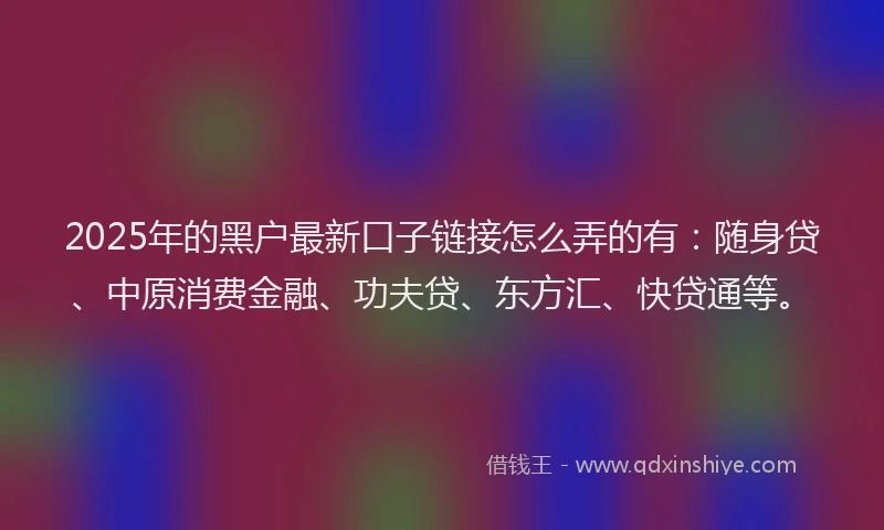 2025年的黑户最新口子链接怎么弄的有：随身贷、中原消费金融、功夫贷、东方汇、快贷通等。
