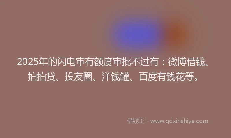 2025年的闪电审有额度审批不过有：微博借钱、拍拍贷、投友圈、洋钱罐、百度有钱花等。