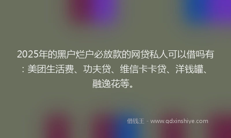 2025年的黑户烂户必放款的网贷私人可以借吗有：美团生活费、功夫贷、维信卡卡贷、洋钱罐、融逸花等。