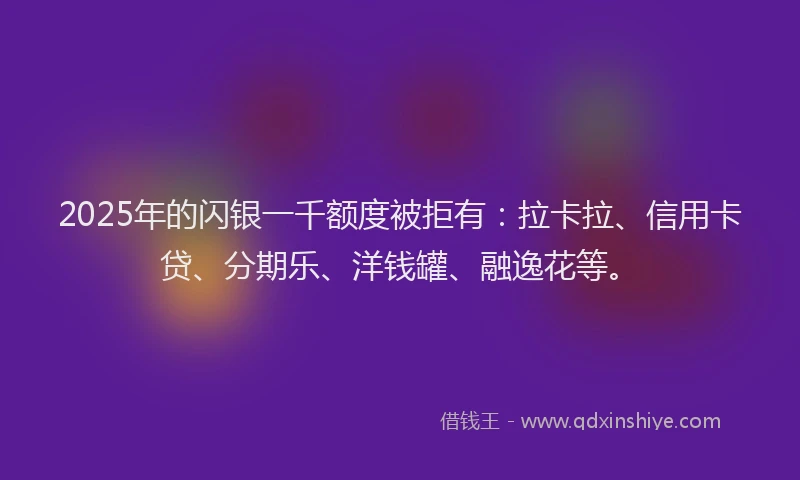 2025年的闪银一千额度被拒有：拉卡拉、信用卡贷、分期乐、洋钱罐、融逸花等。