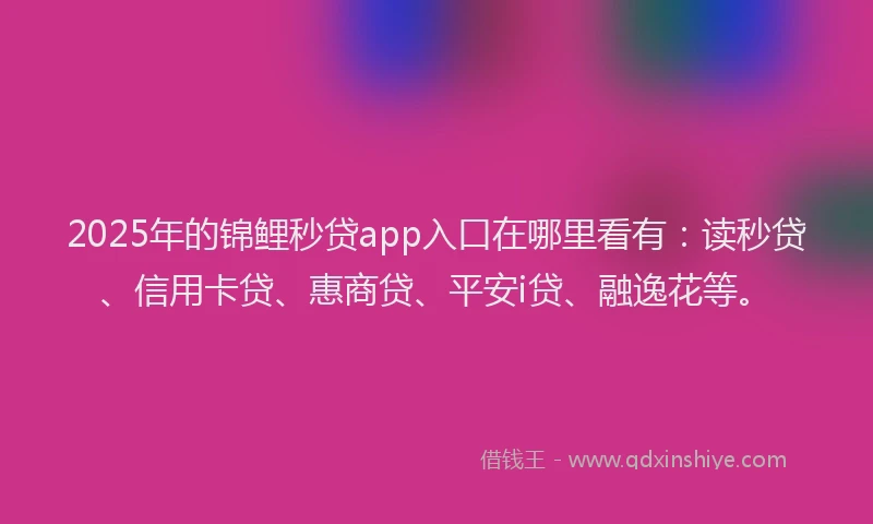 2025年的锦鲤秒贷app入口在哪里看有：读秒贷、信用卡贷、惠商贷、平安i贷、融逸花等。