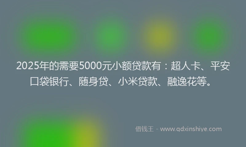 2025年的需要5000元小额贷款有：超人卡、平安口袋银行、随身贷、小米贷款、融逸花等。